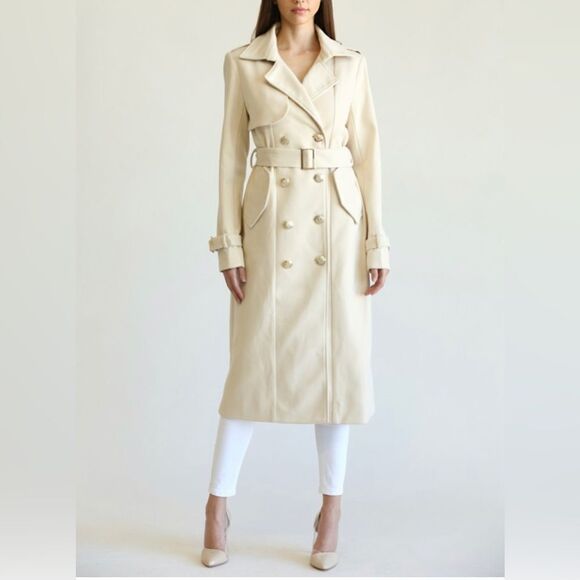 Ioana Gold Buttons Trench Coat in Beige